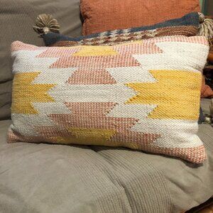 Southwest Pink Coral Gold Lumbar Throw Pillow Aztec Pattern Woven accent Pink
